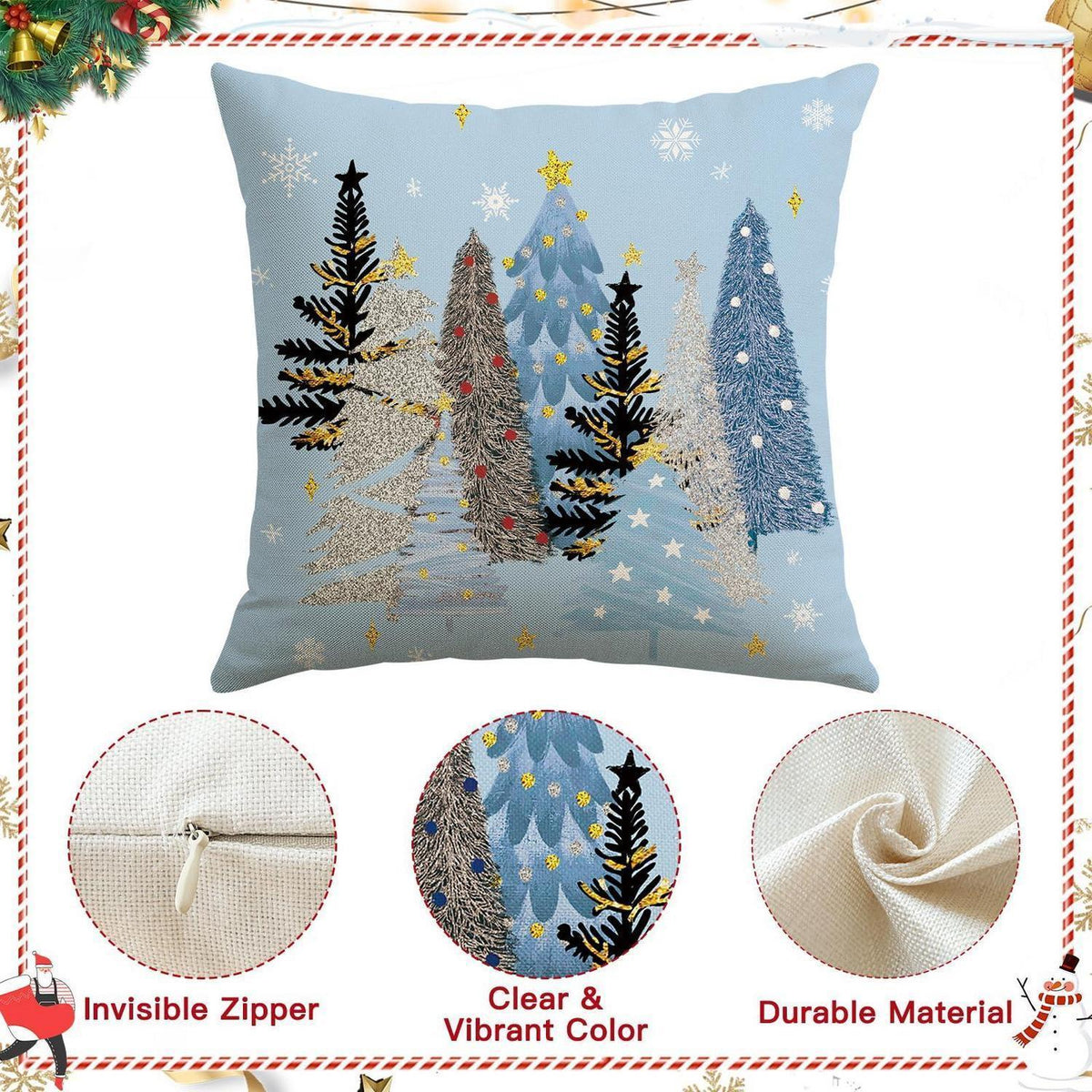 Weihnachtlicher Kissenbezug 50x50 cm, Blau mit Weihnachtsmotiven