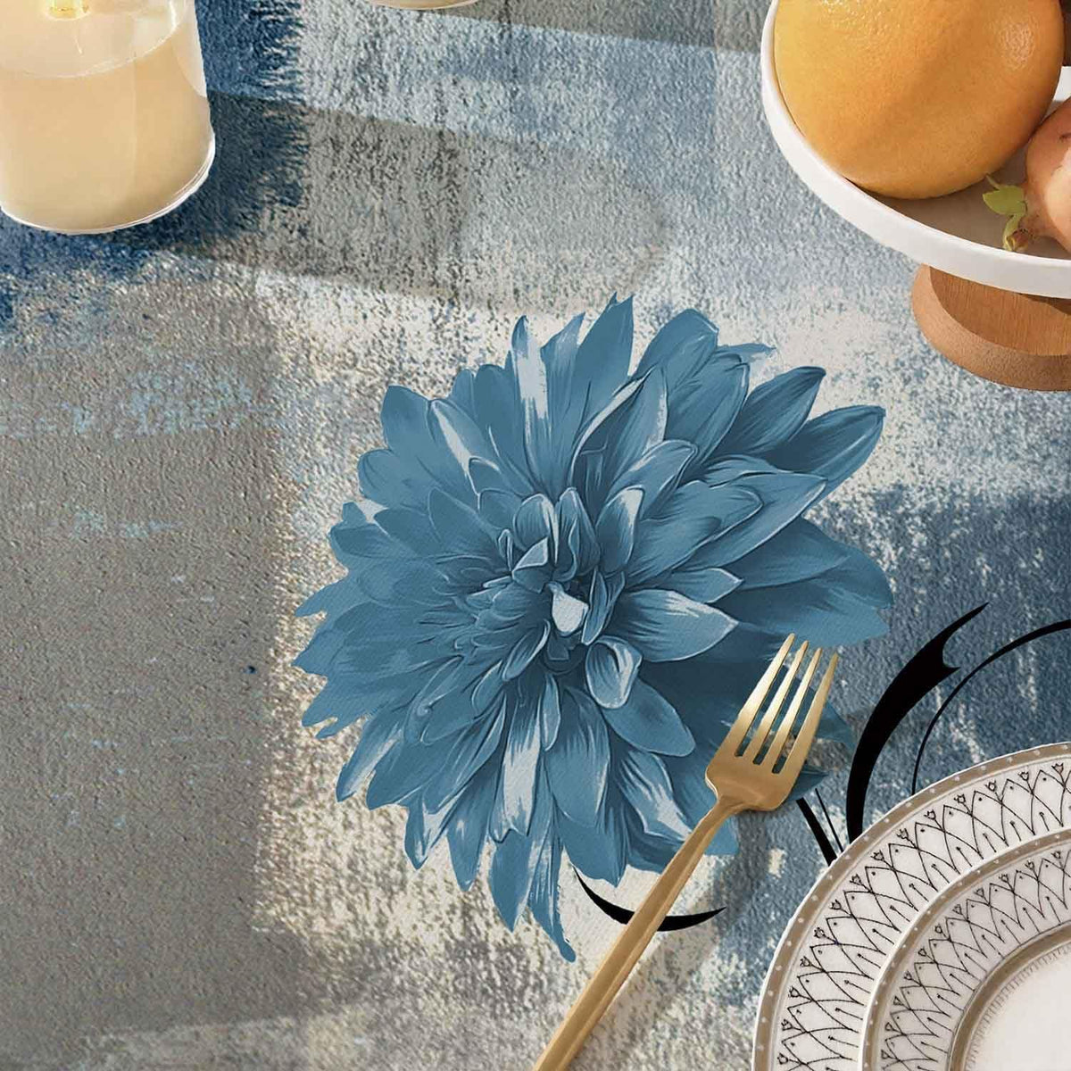 Blau Grau Retro Tischdecke 85x85cm – Rustikale Tischdekoration