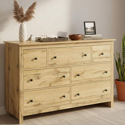 Kommode mit 7 Schubladen | Sideboard Holz, Verstellbar, 152x40x89cm