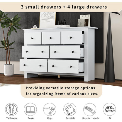 Kommode mit 7 Schubladen | Weißes Sideboard Holz verstellbar