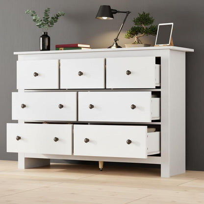 Kommode mit 7 Schubladen | Weißes Sideboard Holz verstellbar