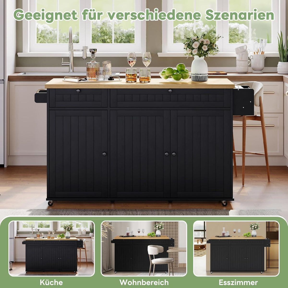 Bewegliche Kücheninsel mit Arbeitsplatte & Schubladen