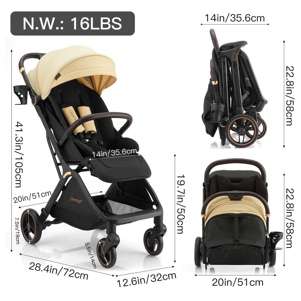 Faltbarer Baby-Kinderwagen – Reisebuggy mit Verstelllehne & UV-Schutz