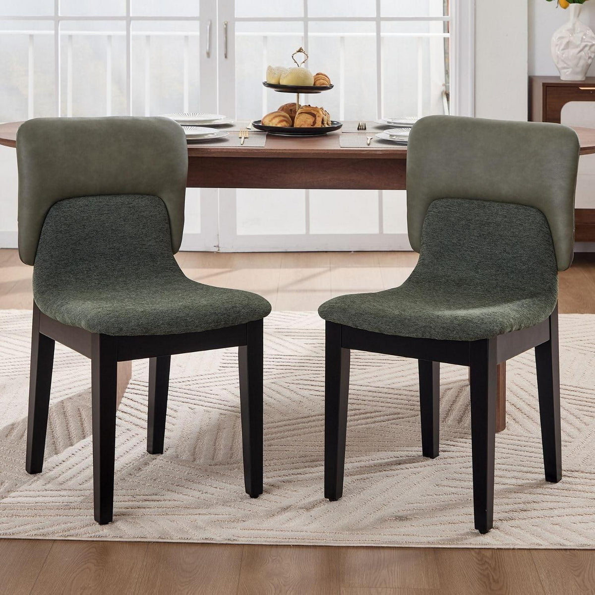 Esszimmerstühle 2er Set mit Chenille, Grün in Lederoptik