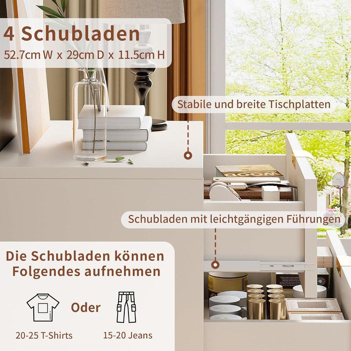 Moderne Kommode mit 4 Schubladen, Weiß 60x34x91 cm