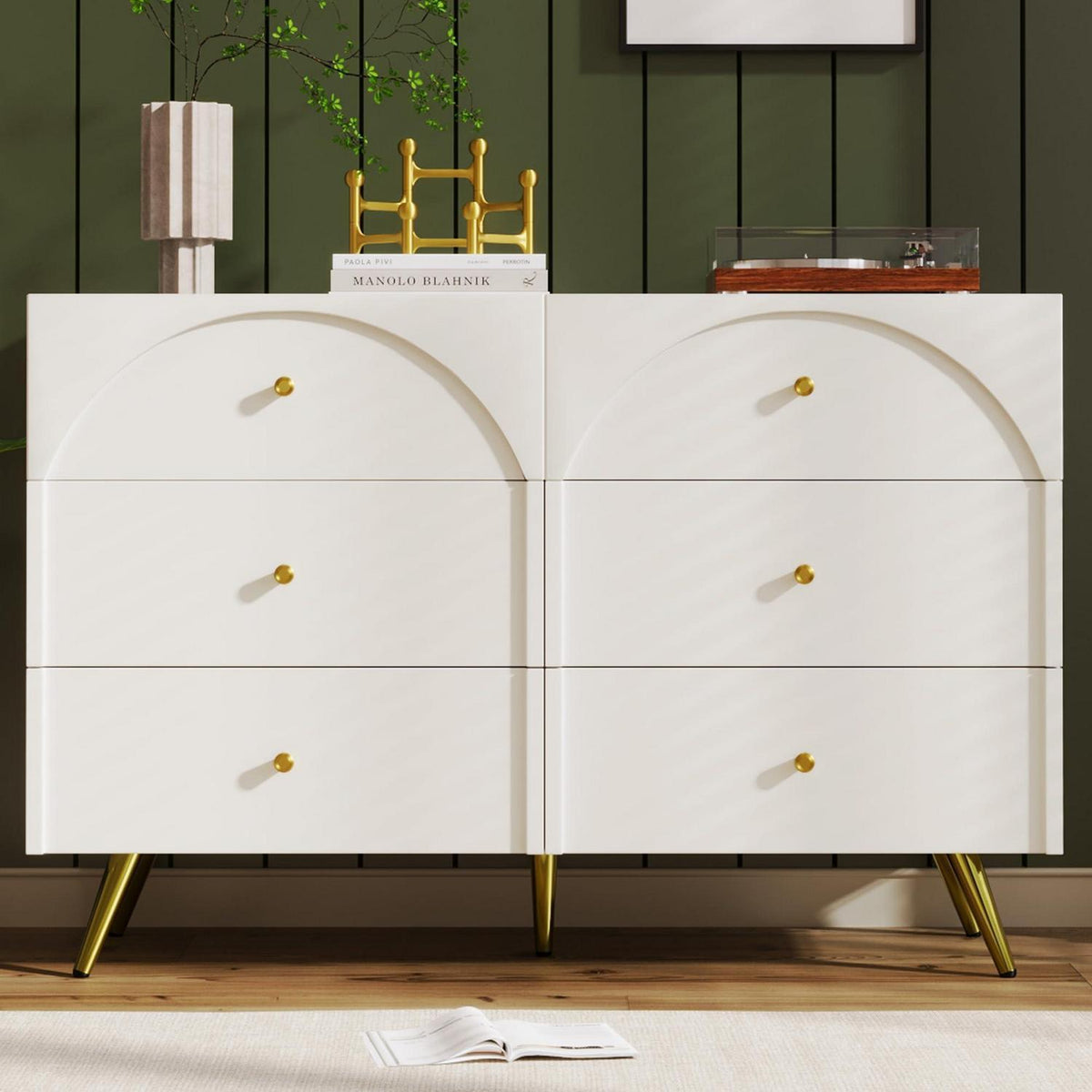 Weißes Sideboard mit 6 Schubladen – 120x40x85cm (Stil A)