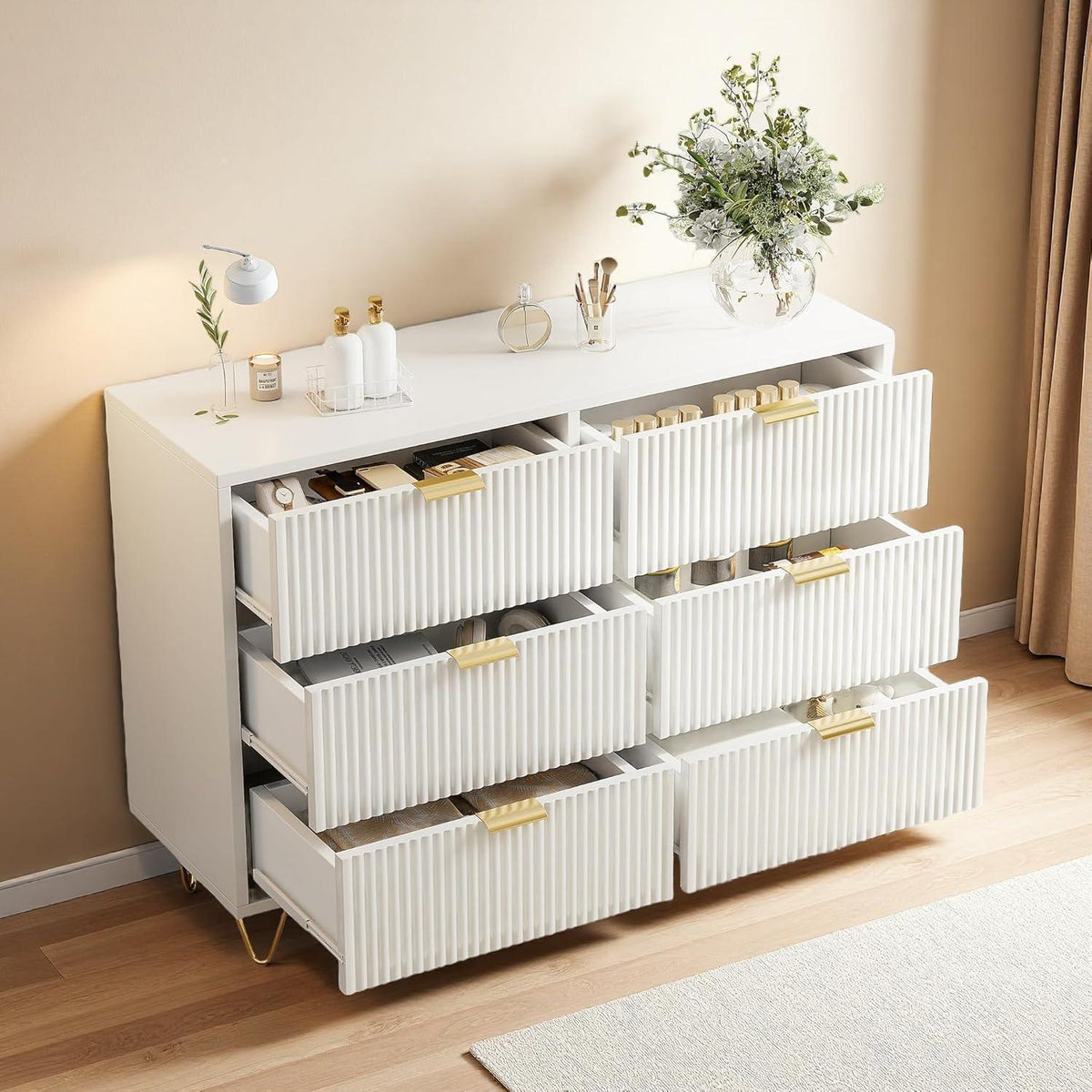 Moderne Kommode 6 Schubladen Weiß – Schrank für Schlafzimmer & Wohnzimmer