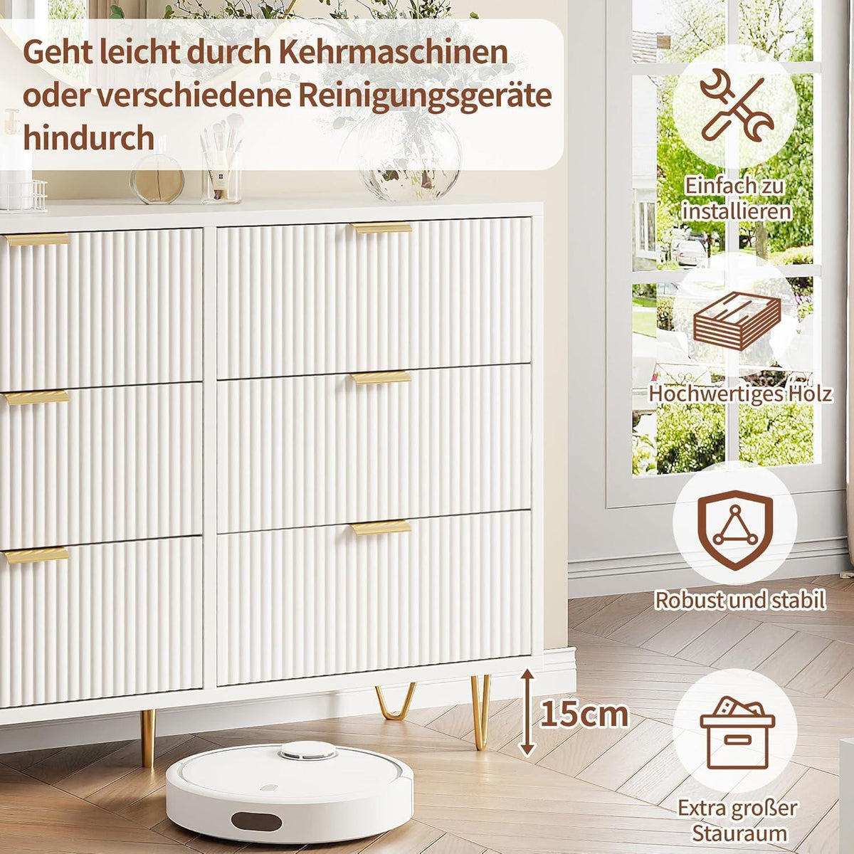 Moderne Kommode 6 Schubladen Weiß – Schrank für Schlafzimmer & Wohnzimmer