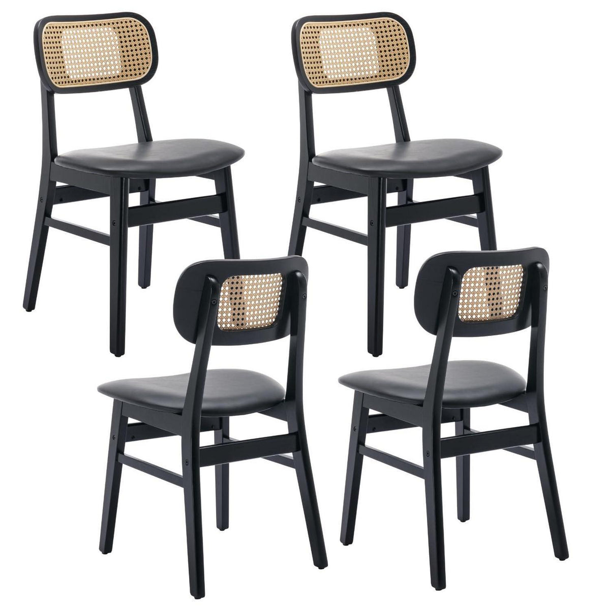 Esszimmerstühle 4er Set Holz mit Rattan Rückenlehne Schwarz