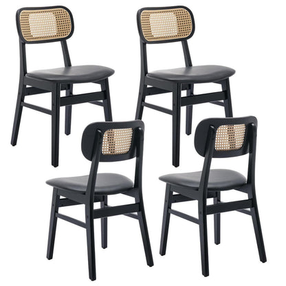 Esszimmerstühle 4er Set Holz mit Rattan Rückenlehne Schwarz