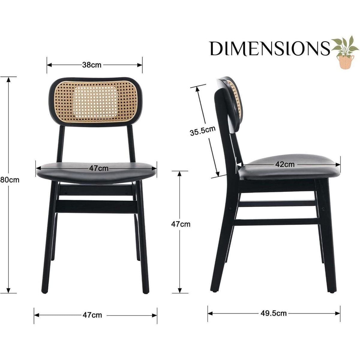 Esszimmerstühle 4er Set Holz mit Rattan Rückenlehne Schwarz