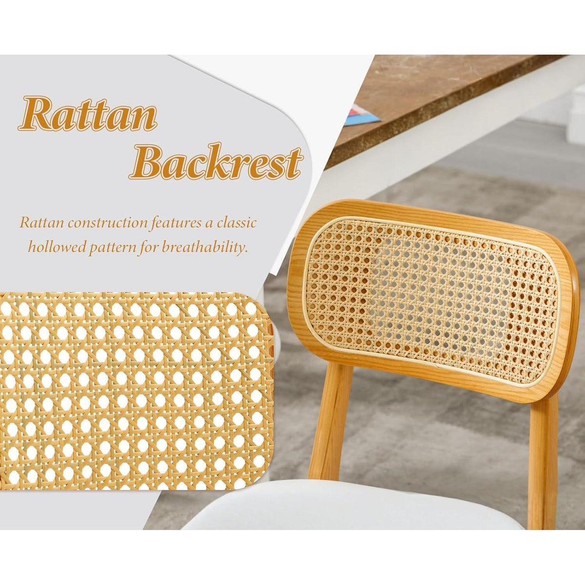 Esszimmerstühle 4er Set Holz mit Rattan Rückenlehne, Weiß