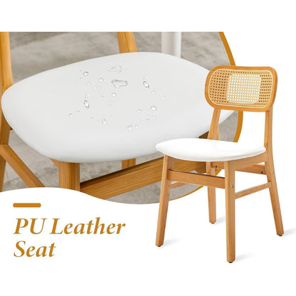 Esszimmerstühle 4er Set Holz mit Rattan Rückenlehne, Weiß