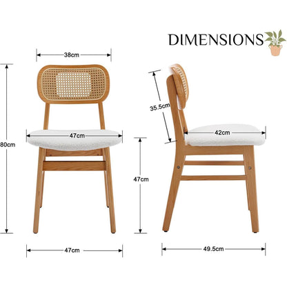 Esszimmerstühle 2er Set Holz & Kunstfell mit Rattan Rückenlehne