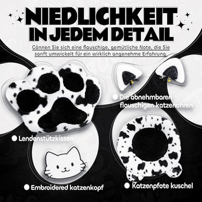 Gaming Stuhl Katze mit Fußstütze & Katzenohren, Ergonomisch, 200kg, Schwarzweiß