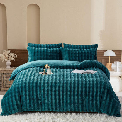 Plüsch Bettwäsche Set 200x220 Petrol - Warm & Flauschig Winterbettwäsche