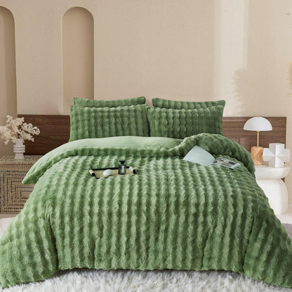 Langhaar Plüsch Bettwäsche Set 200x200 Grün, Superweich & Warm