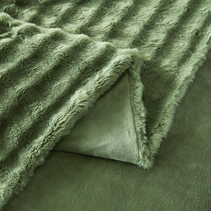 Langhaar Plüsch Bettwäsche Set 200x200 Grün, Superweich & Warm