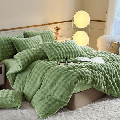 Langhaar Plüsch Bettwäsche Set 135x200 Winterwarm Grün