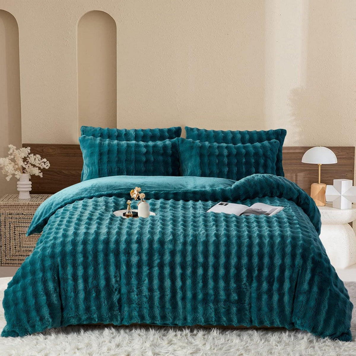 Plüsch Bettwäsche Set 200x200 Petrol - Warm & Flauschig Winterbettwäsche