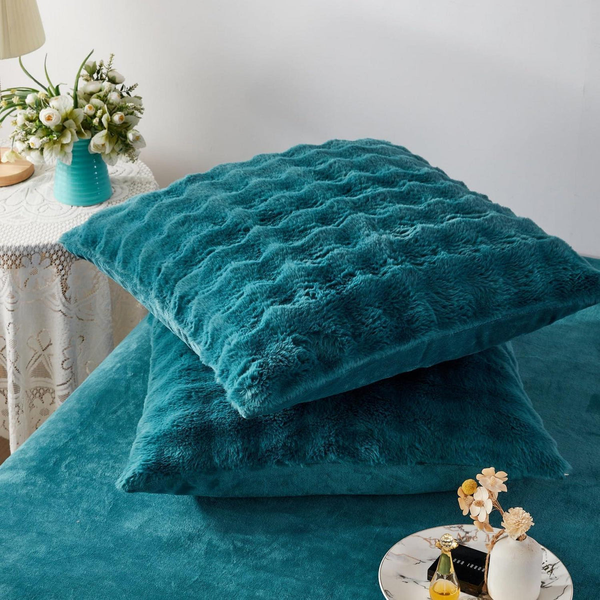 Plüsch Bettwäsche Set 200x200 Petrol - Warm & Flauschig Winterbettwäsche