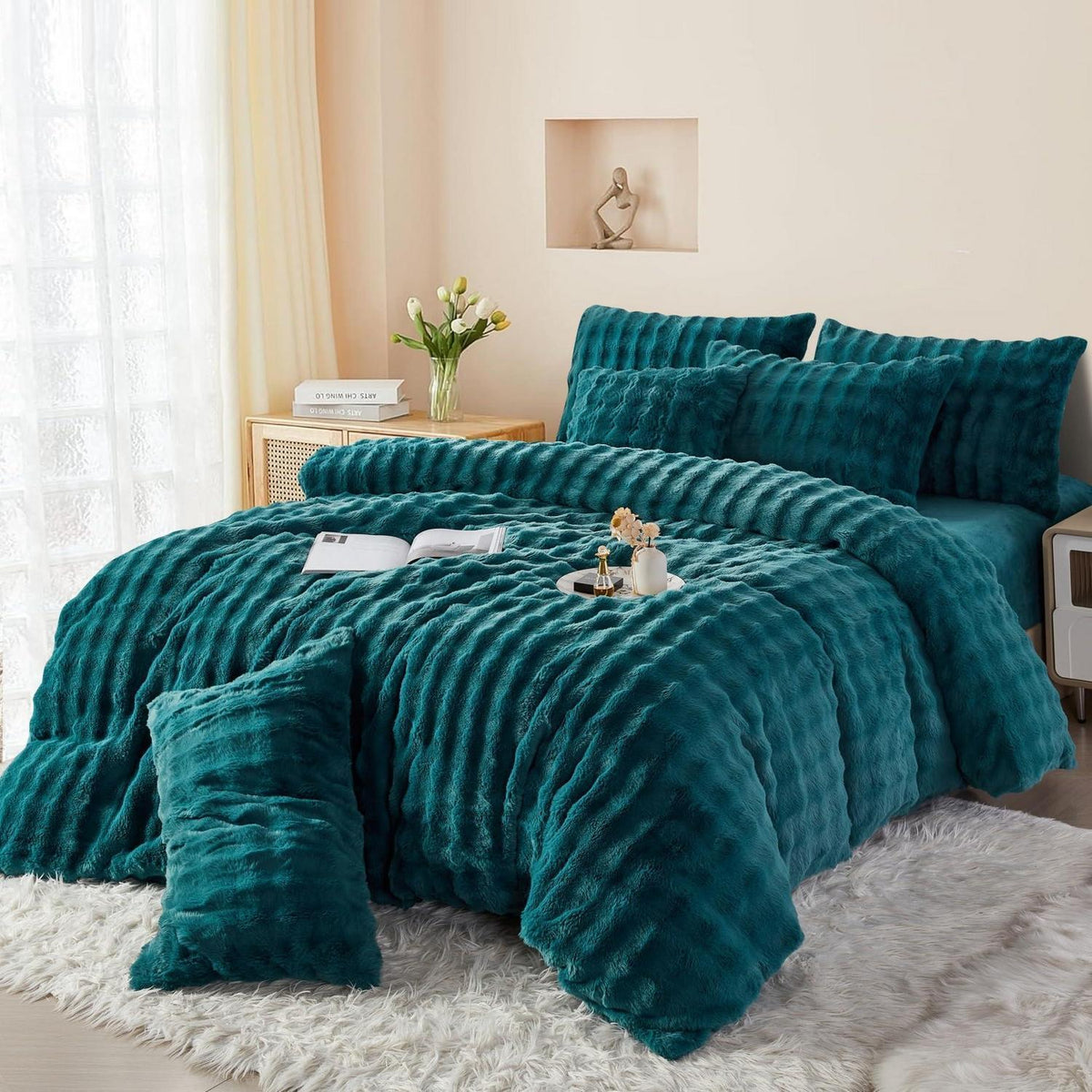 Plüsch Bettwäsche Set 200x200 Petrol - Warm & Flauschig Winterbettwäsche