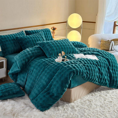 Langhaar Plüsch Bettwäsche Set 135x200 Petrol - Winterwarm & Flauschig