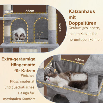 Großer Kratzbaum mit Katzenhaus & Hängematte – 191cm