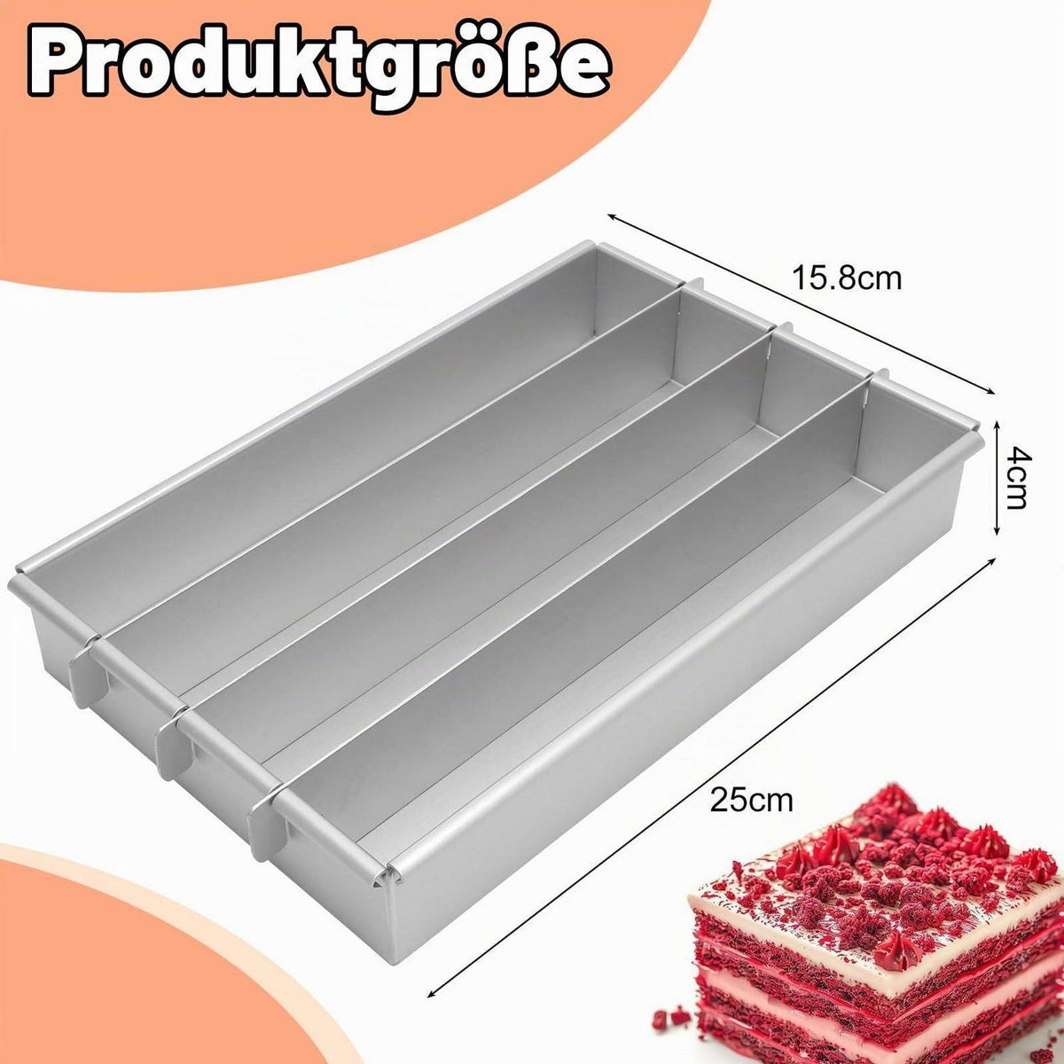Rechteckige Tiramisu-Form aus Aluminium | 4 Fächer Kuchenrahmen