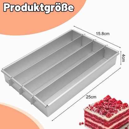 Rechteckige Tiramisu-Form aus Aluminium | 4 Fächer Kuchenrahmen