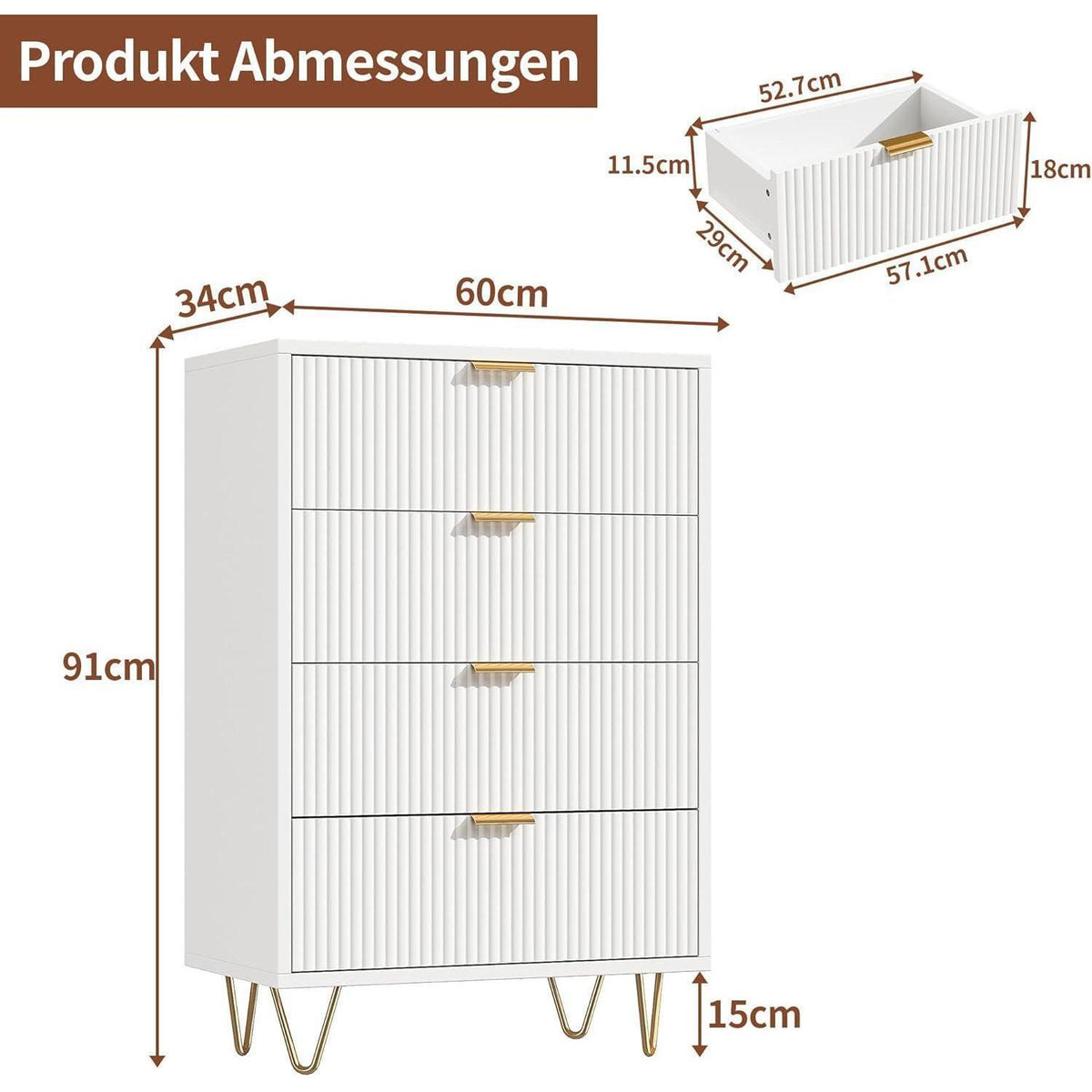 Kommode mit 4 Schubladen | Weiß, Modern & Robust