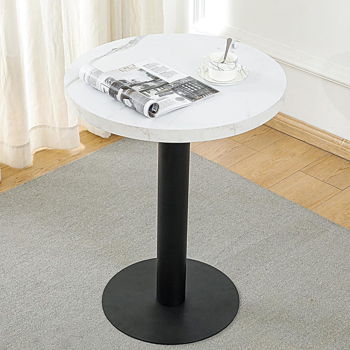 Runder Esstisch 60cm Weiß – Küchentisch mit Marmoroptik