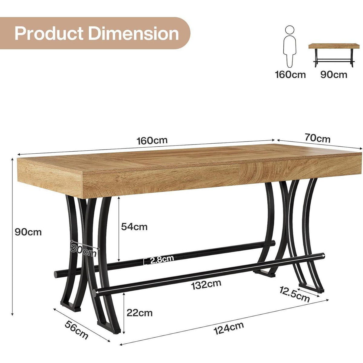 Tribesigns Bartisch 160cm – Stehtisch für Küche & Wohnzimmer