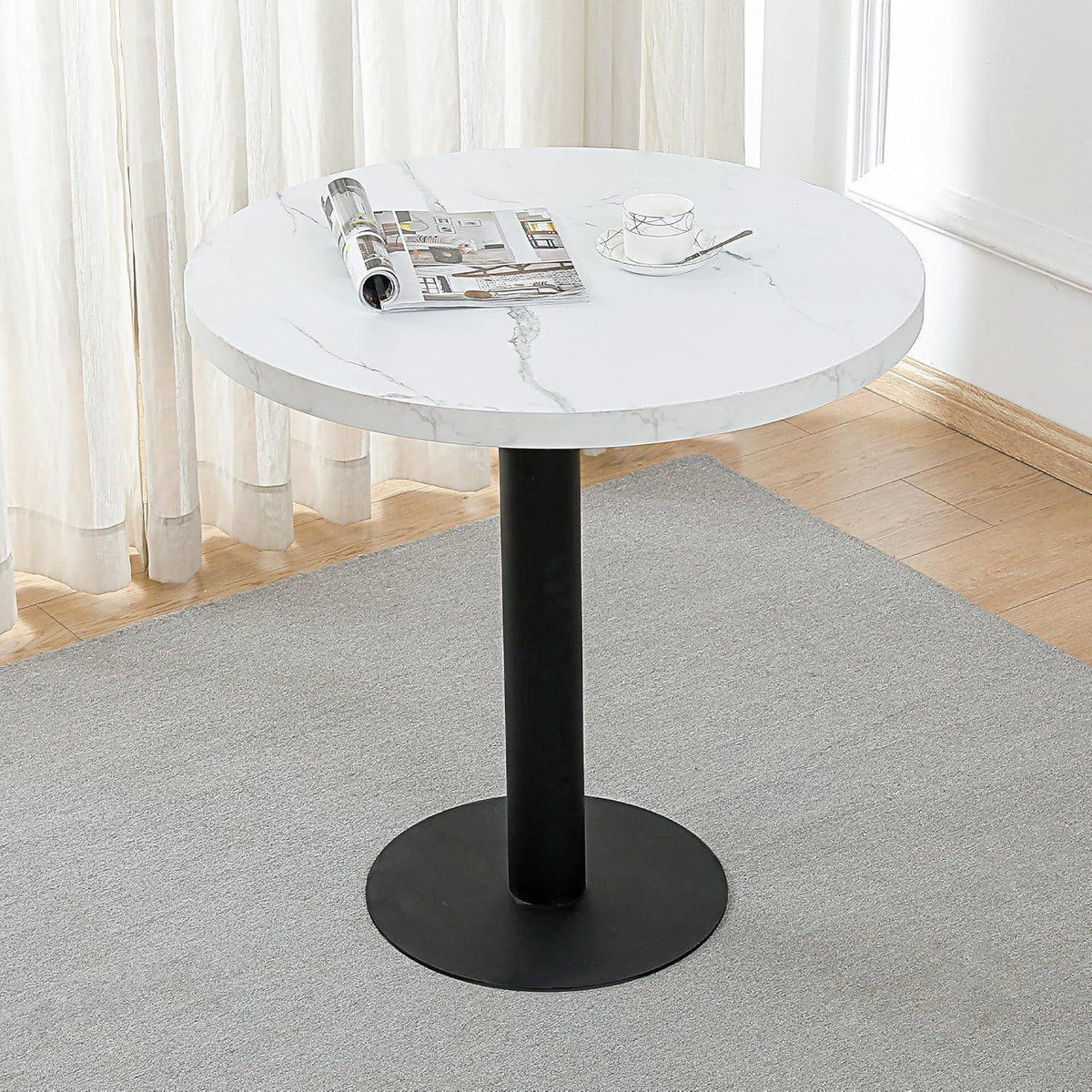 Runder Esstisch 80cm Weiß – Küchentisch mit Marmoroptik