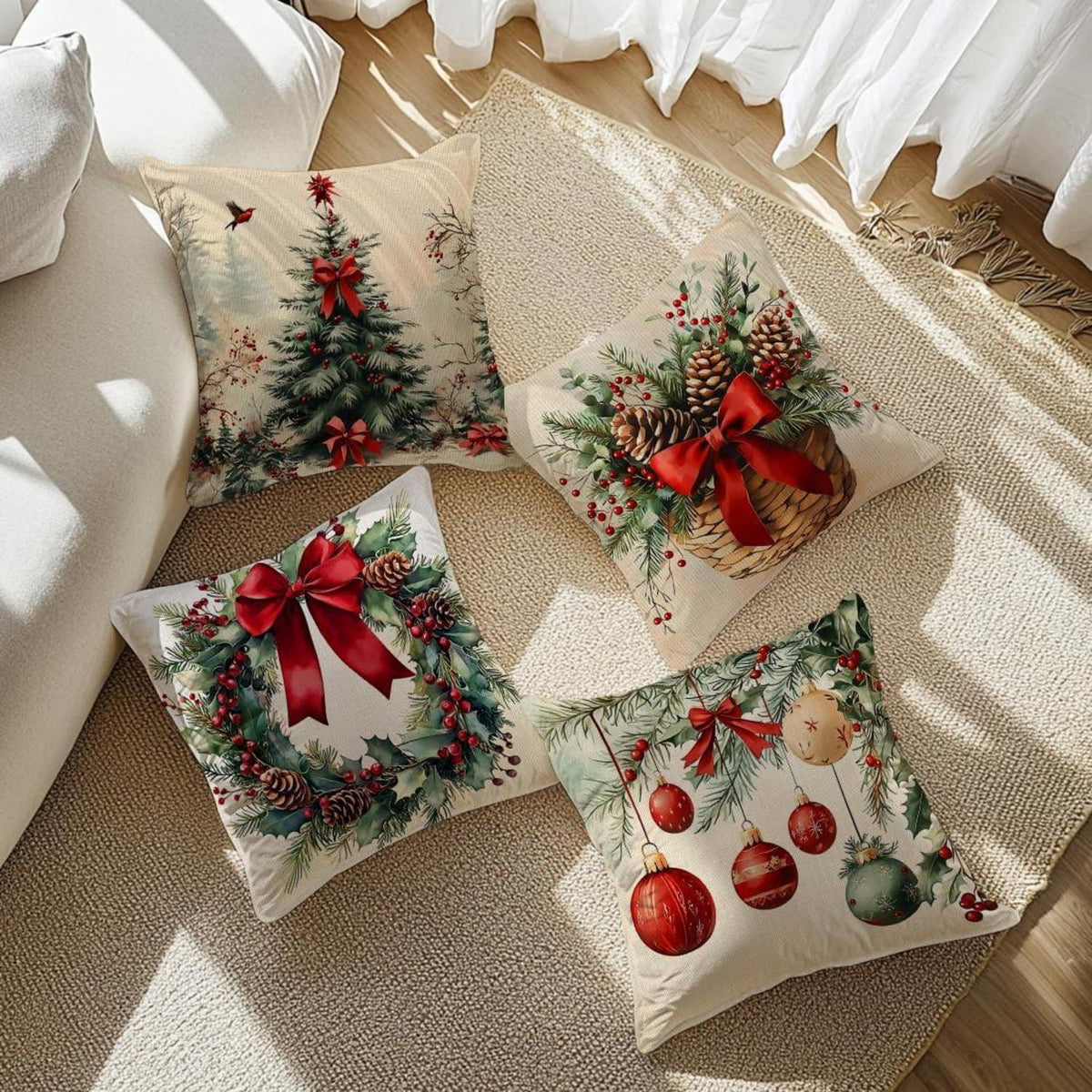 Weihnachtskissenbezüge 4er Set 45x45 cm - Winterdeko
