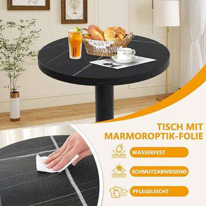 Runder Esstisch 60cm Schwarz – Küchentisch mit Marmoroptik