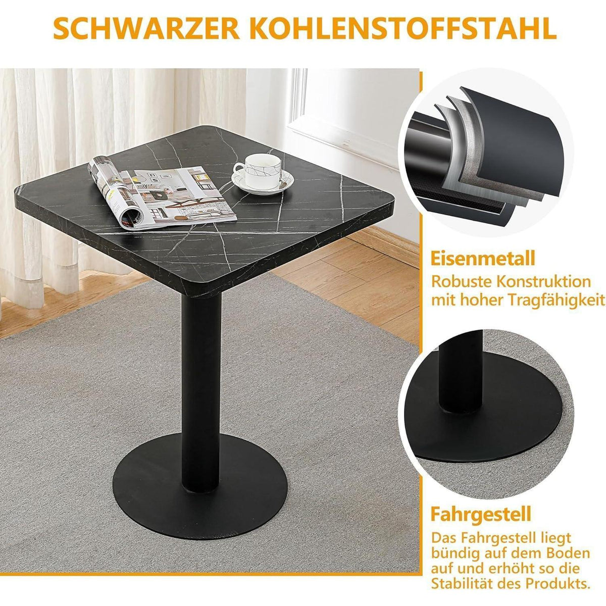 Mingone Esszimmertisch 60x60 Schwarz Marmoroptik