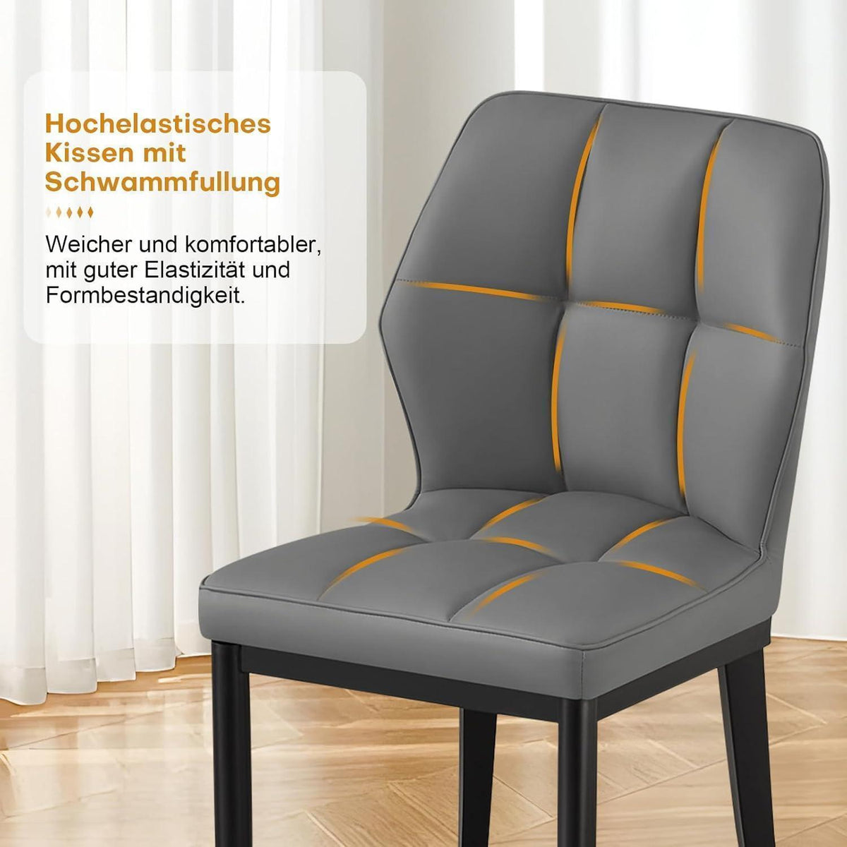 Esszimmerstühle Set 6 – Polsterstuhl Hellgrau in Lederoptik