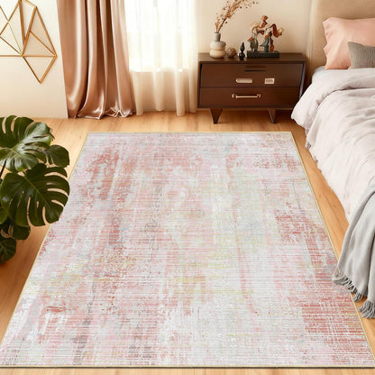 Vintage Teppich Rosa – Weicher Kurzflor 140x200cm für Wohnzimmer