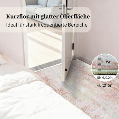 Vintage Teppich Rosa – Weicher Kurzflor 140x200cm für Wohnzimmer