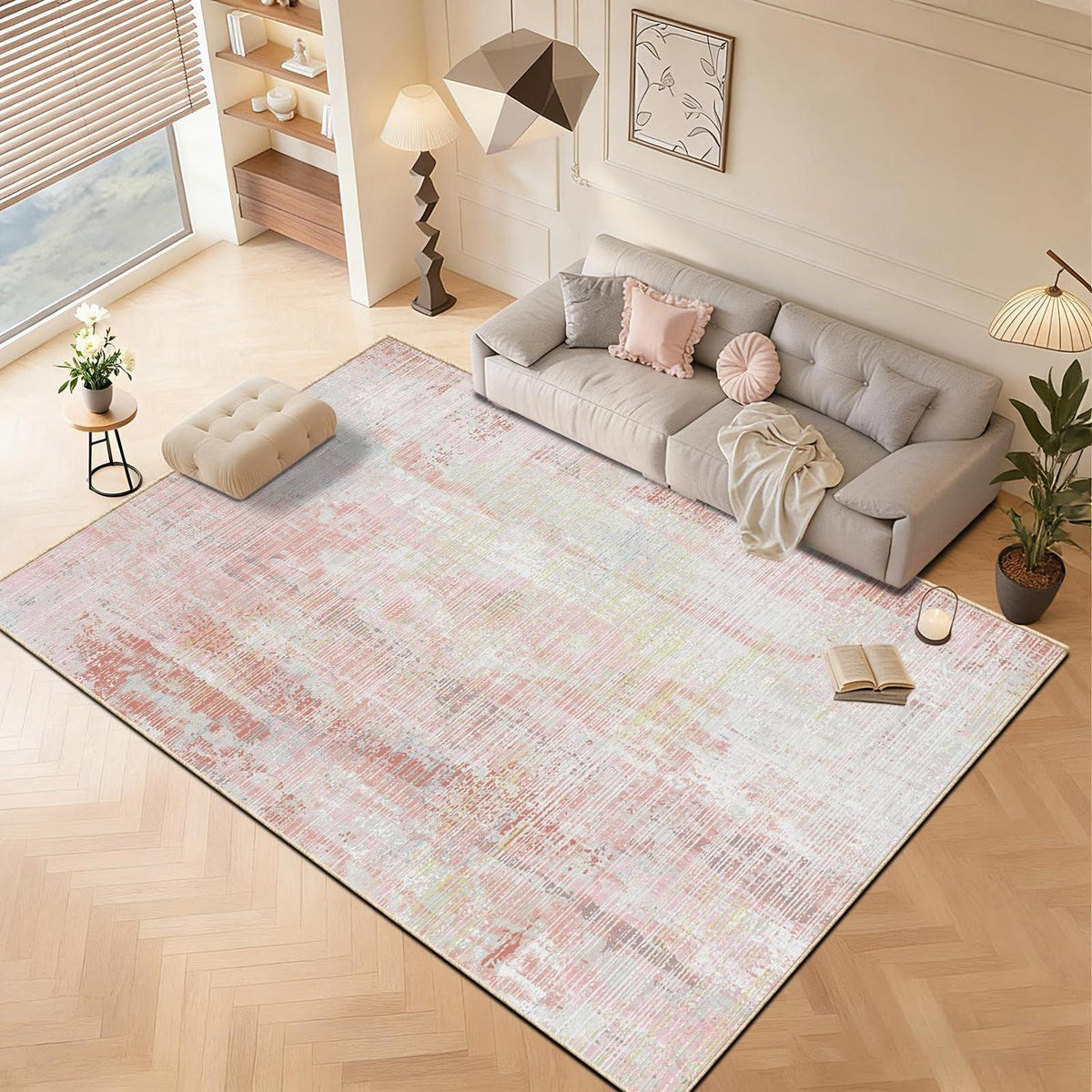 Vintage Teppich Rosa – Weicher Kurzflor 140x200cm für Wohnzimmer