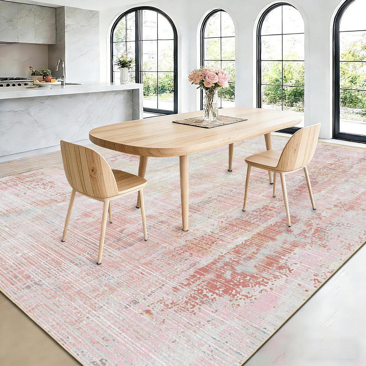 Altrosa Vintage Teppich 160x230cm – Weicher Kurzflor & Abstraktes Design