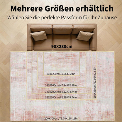 Vintage Teppich Altrosa Rosa 160x200cm – Weicher Kurzflor Teppich