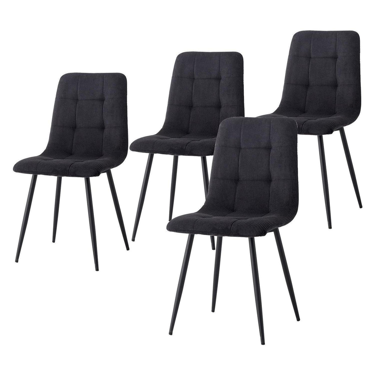 4er-Set Esszimmerstühle Nordic, Schwarz, Cord & Metall