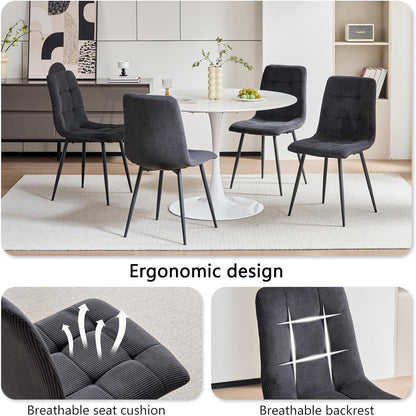 4er-Set Esszimmerstühle Nordic, Schwarz, Cord & Metall