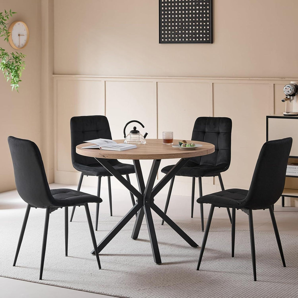 4er-Set Esszimmerstühle Samt Schwarz – Modern & Bequem