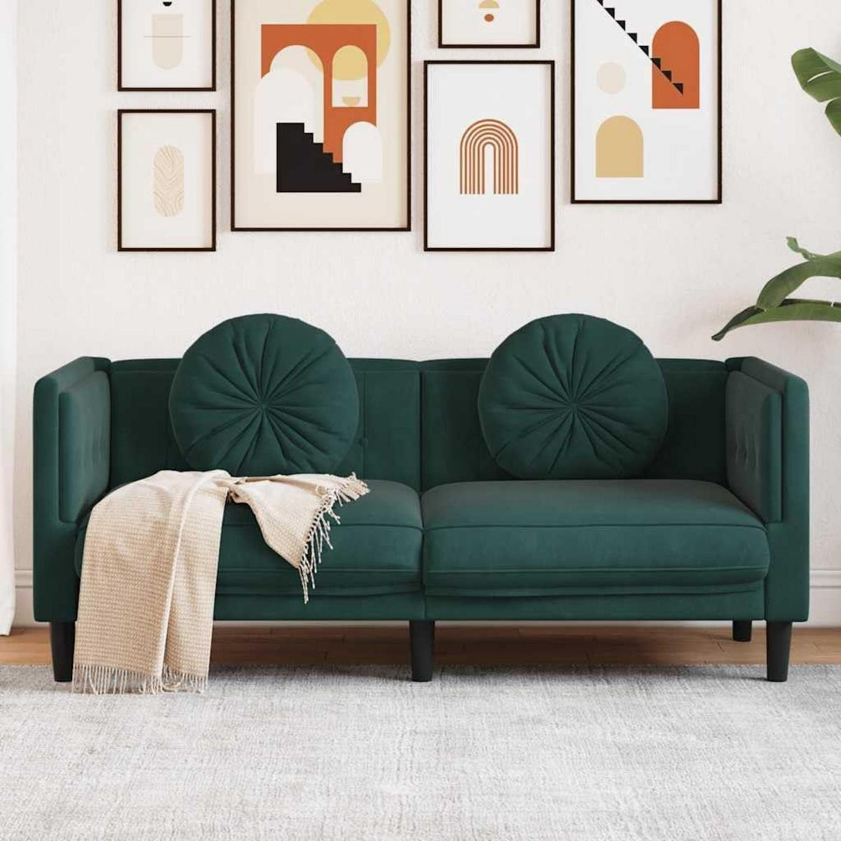 Modernes 2-Sitzer Sofa Dunkelgrün Samt mit Kissen