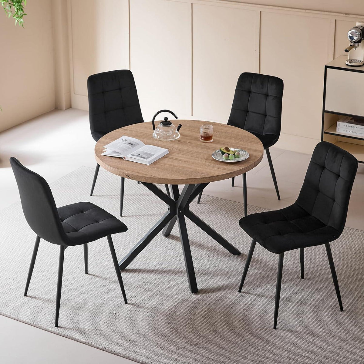 6er-Set Esszimmerstühle Samt Schwarz – Modern & Bequem