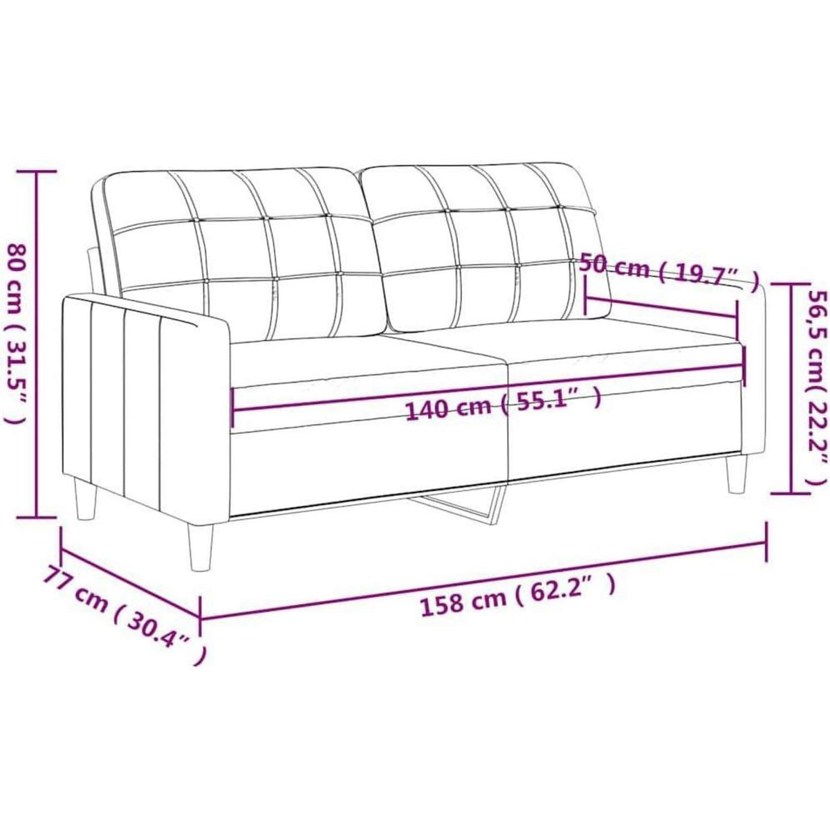 2-Sitzer Sofa Taupe – Bequemes Polstersofa mit Kissen