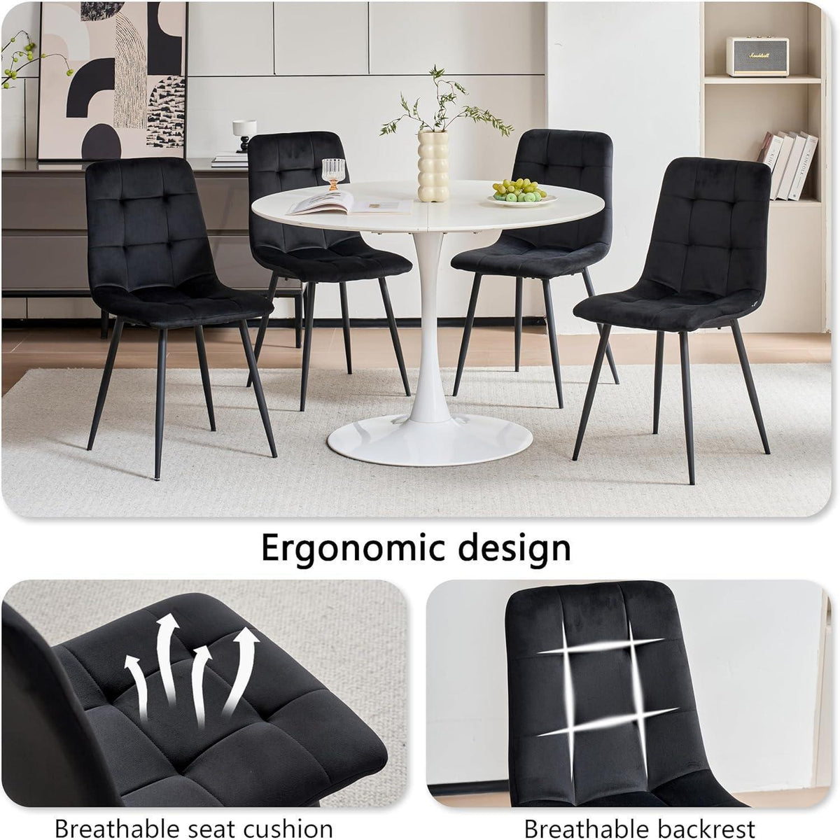 8er-Set Esszimmerstühle Samt Schwarz – Bequeme Moderne